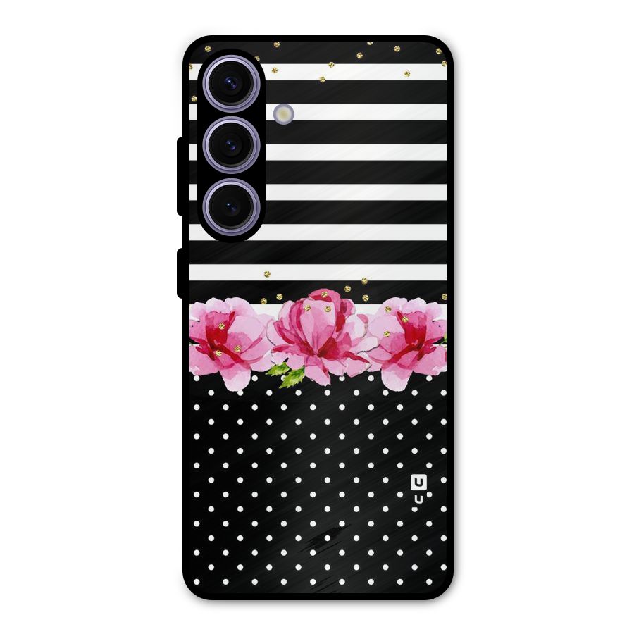 Polka Floral Stripes Metal Back Case for Galaxy S24