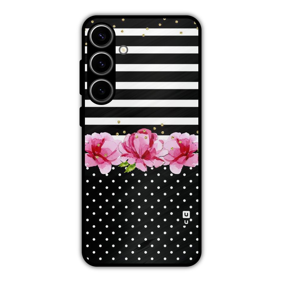 Polka Floral Stripes Metal Back Case for Galaxy S24 Plus