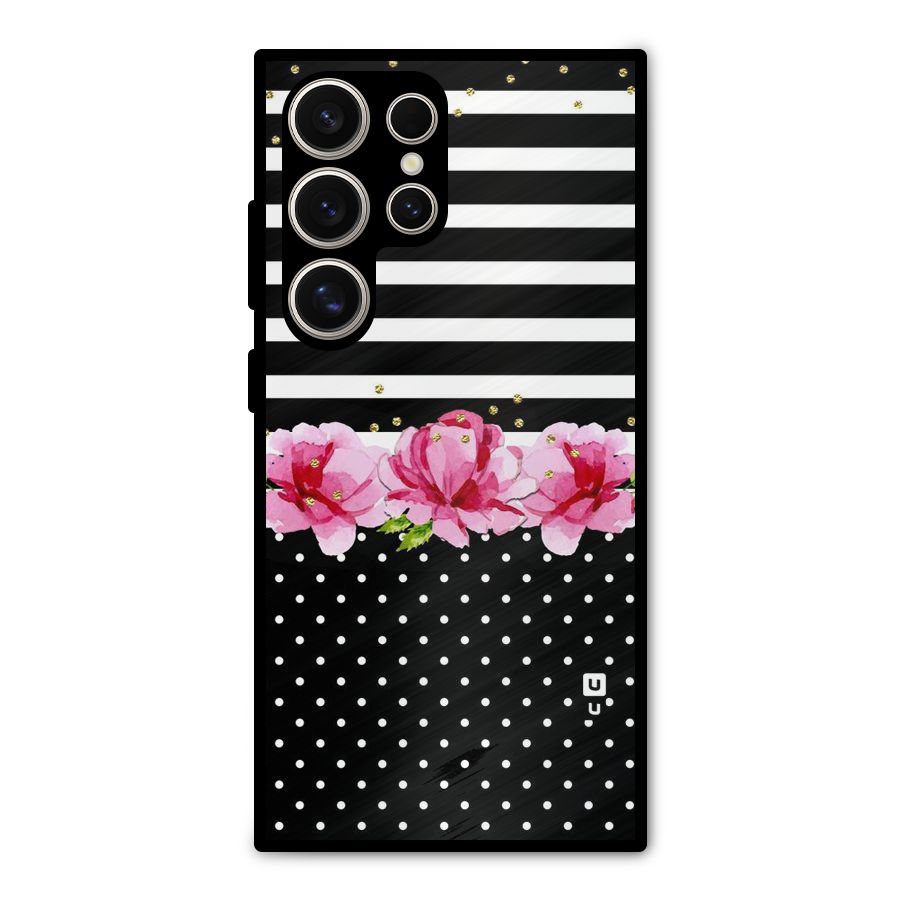 Polka Floral Stripes Metal Back Case for Galaxy S24 Ultra