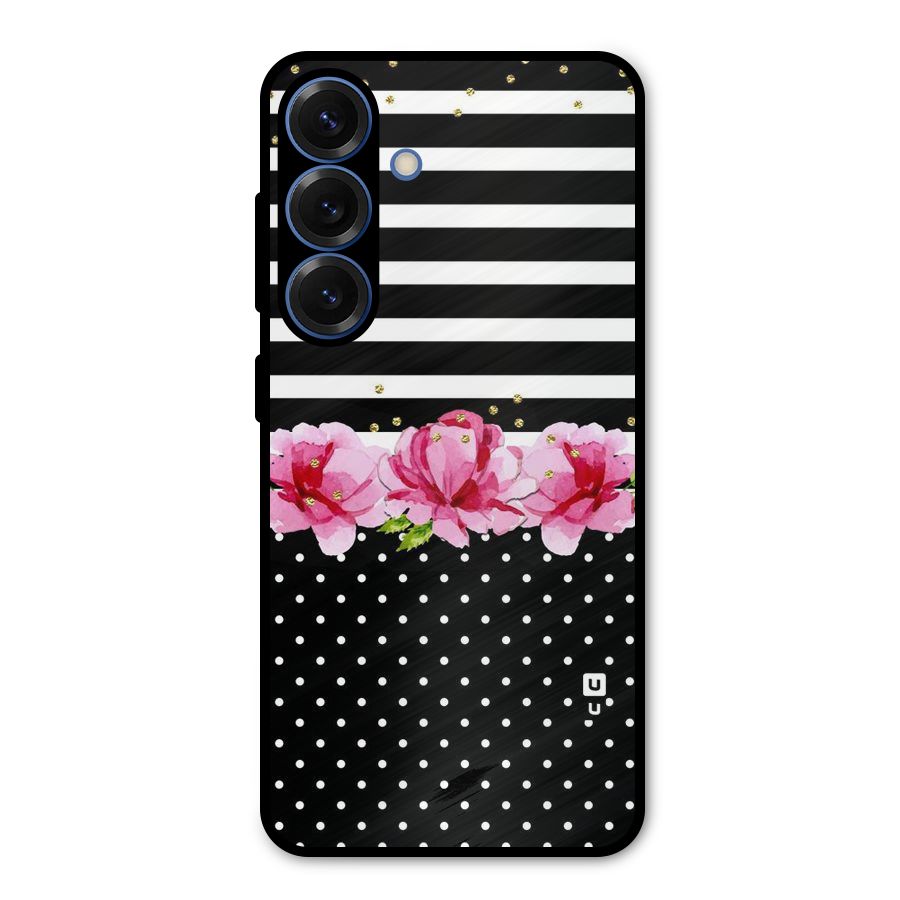 Polka Floral Stripes Metal Back Case for Galaxy S25