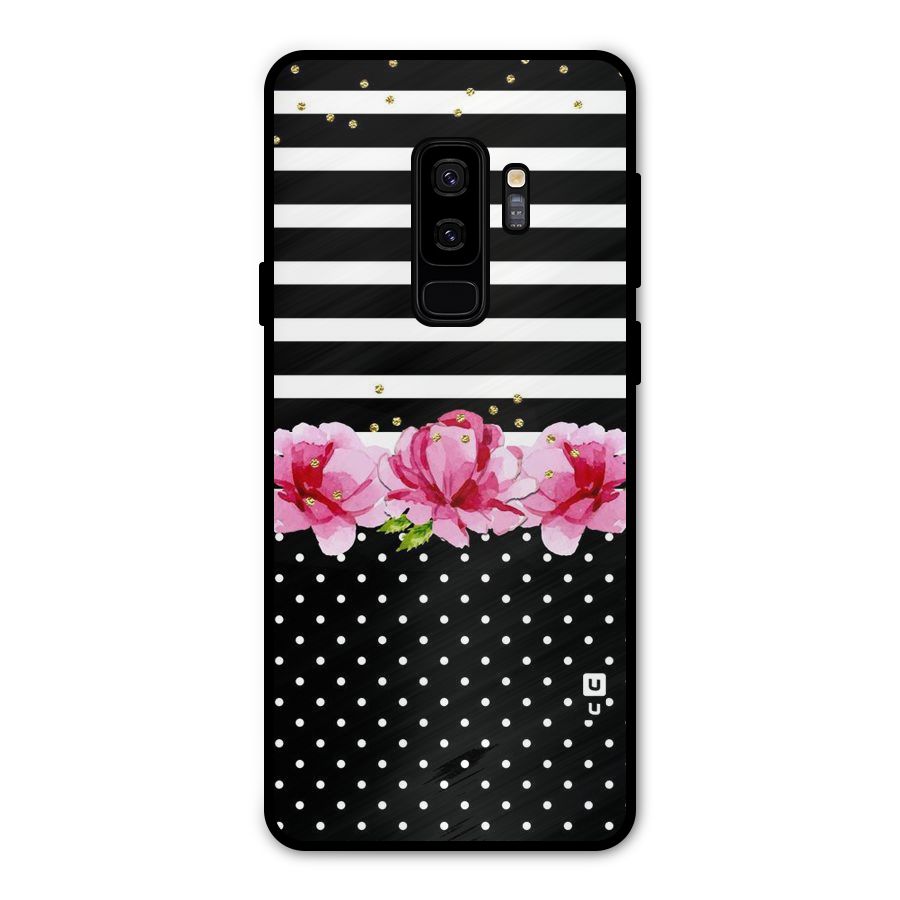 Polka Floral Stripes Metal Back Case for Galaxy S9 Plus