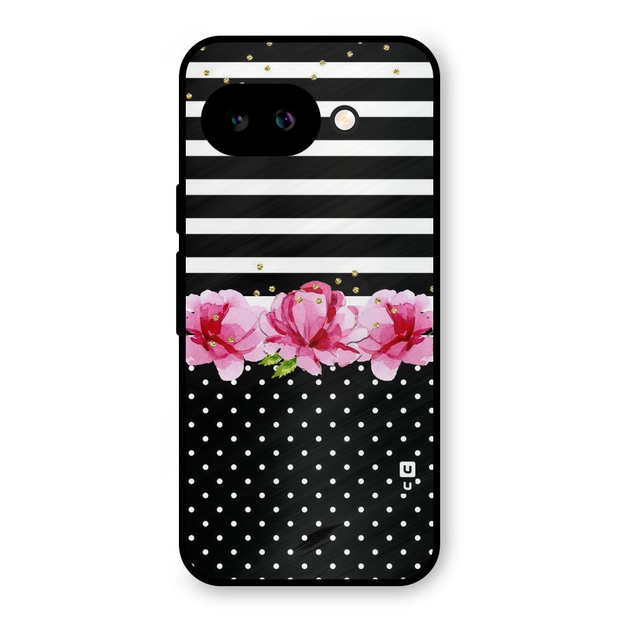 Polka Floral Stripes Metal Back Case for Google Pixel 9a