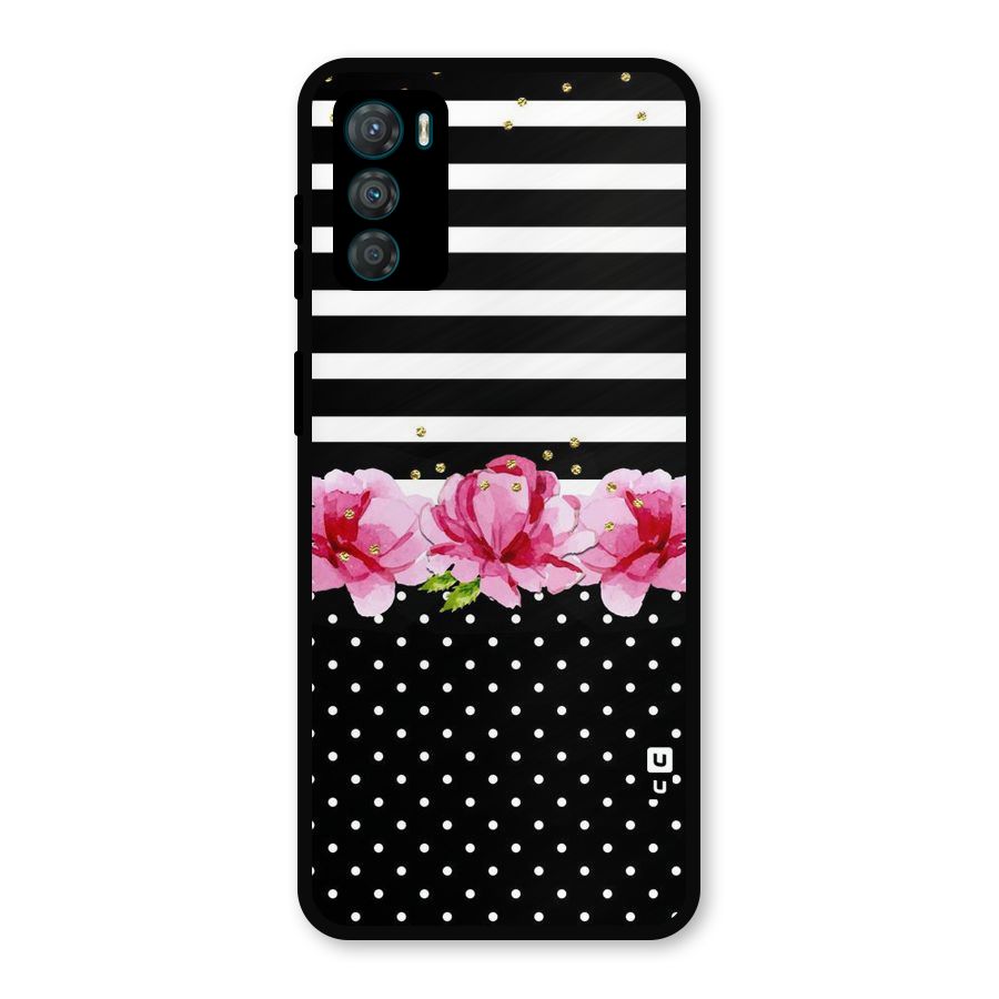 Polka Floral Stripes Metal Back Case for Moto G42