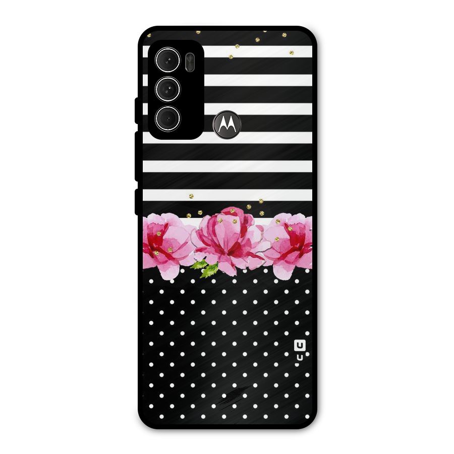 Polka Floral Stripes Metal Back Case for Moto G60