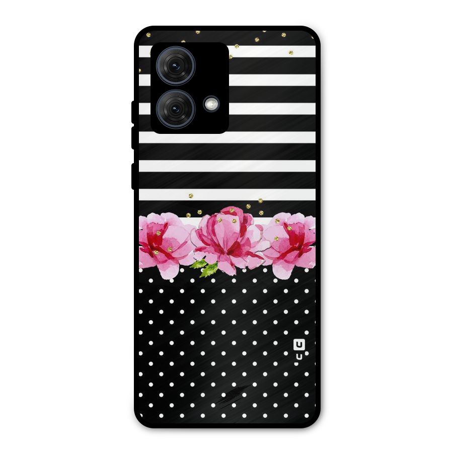 Polka Floral Stripes Metal Back Case for Moto G84