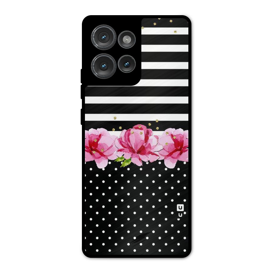 Polka Floral Stripes Metal Back Case for Motorola Edge 50