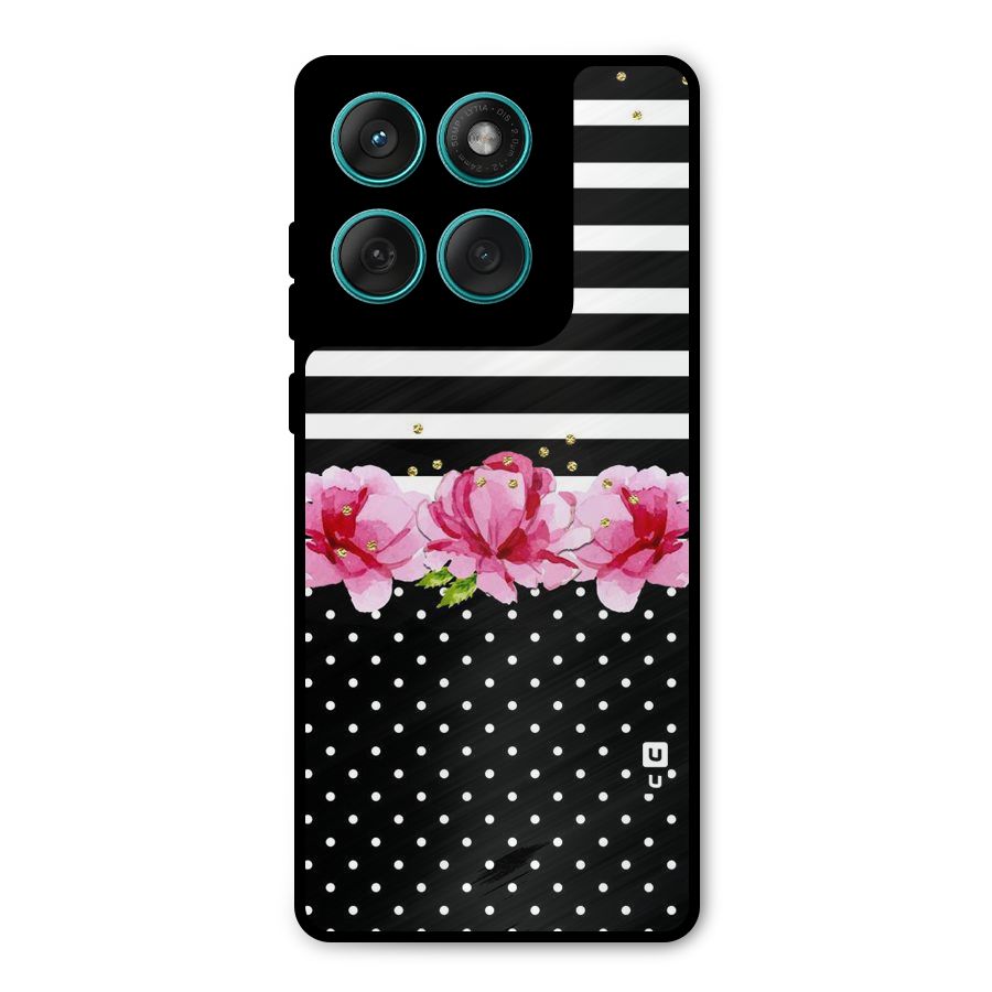 Polka Floral Stripes Metal Back Case for Motorola Edge 60