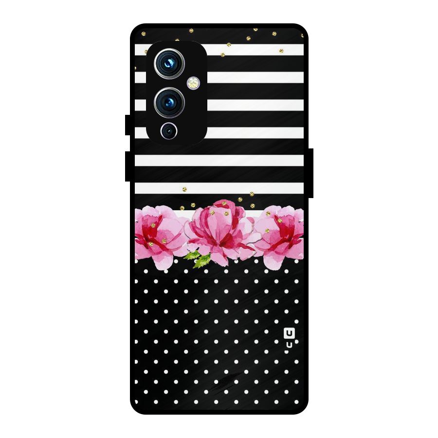 Polka Floral Stripes Metal Back Case for OnePlus 9