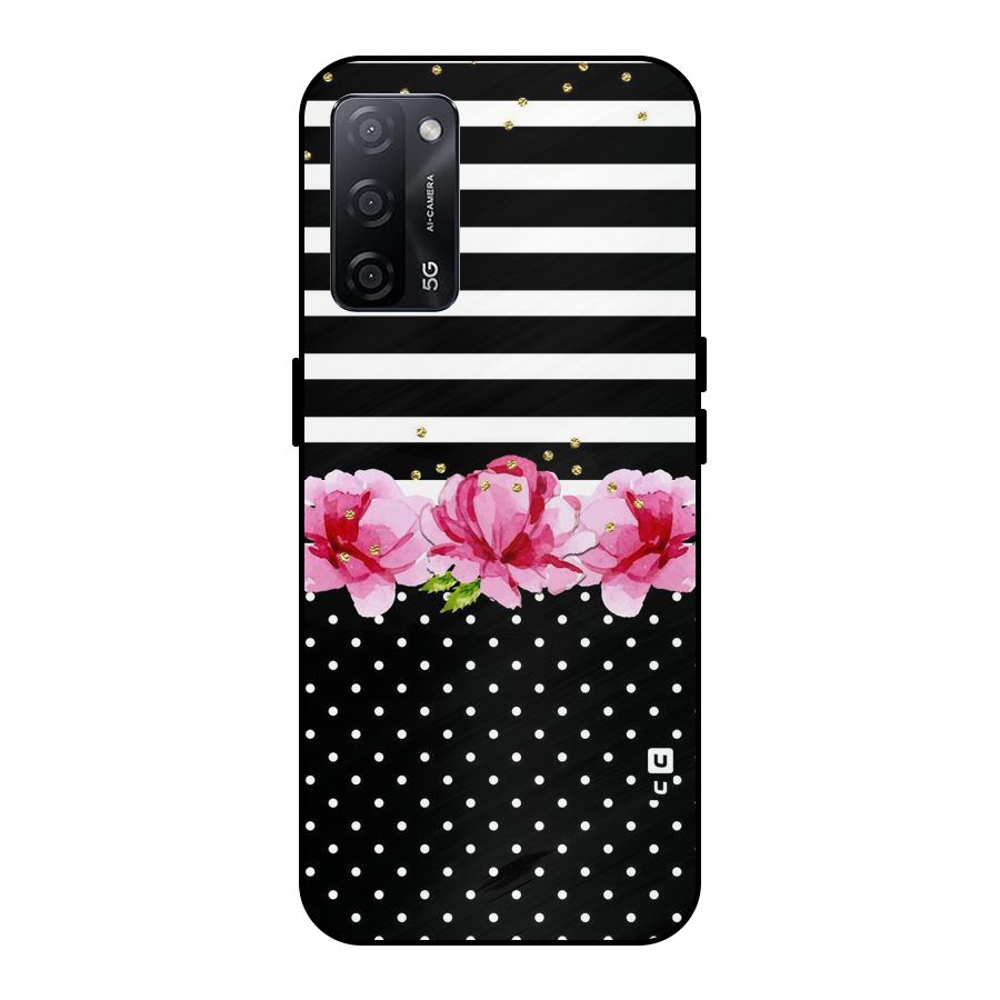 Polka Floral Stripes Metal Back Case for Oppo A53s 5G