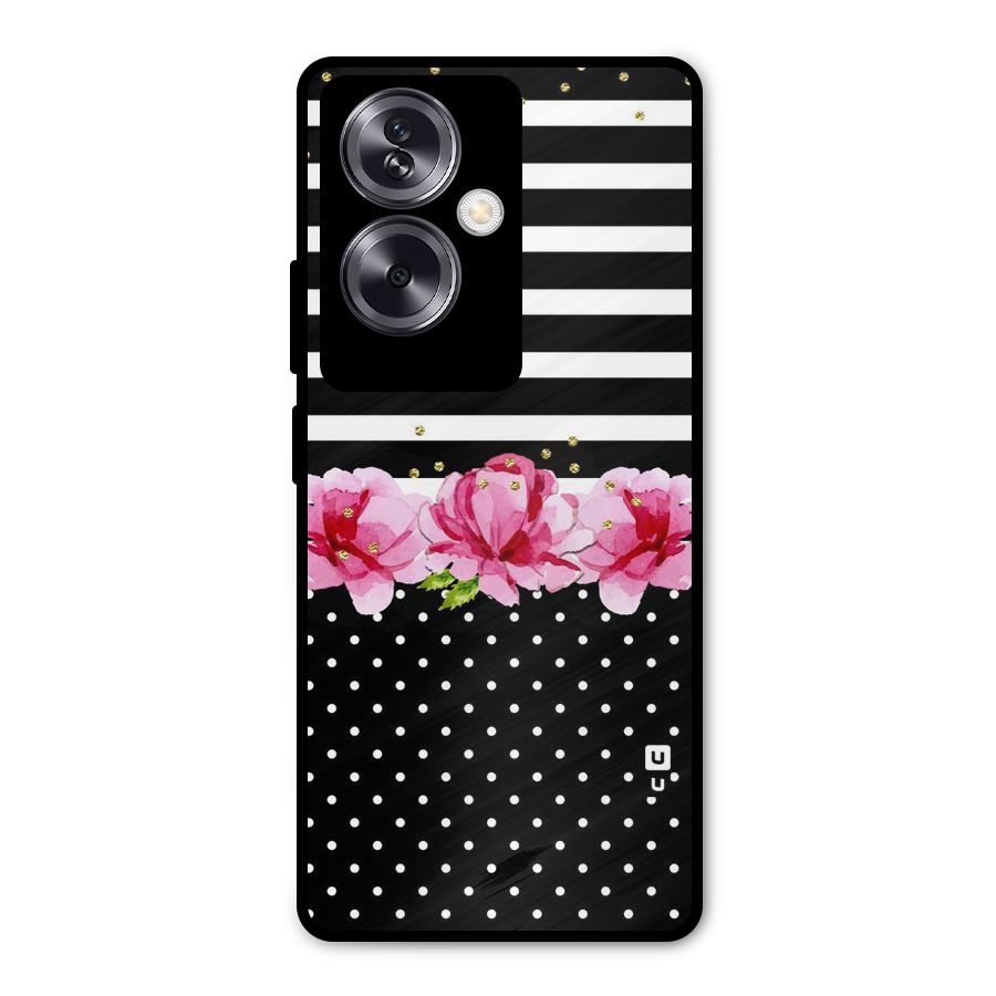 Polka Floral Stripes Metal Back Case for Oppo A79 5G