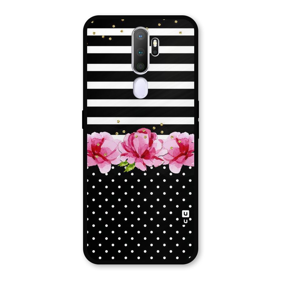 Polka Floral Stripes Metal Back Case for Oppo A9 (2020)