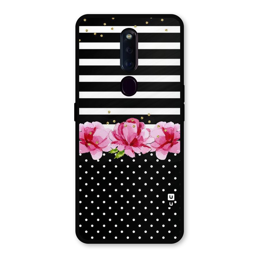 Polka Floral Stripes Metal Back Case for Oppo F11 Pro