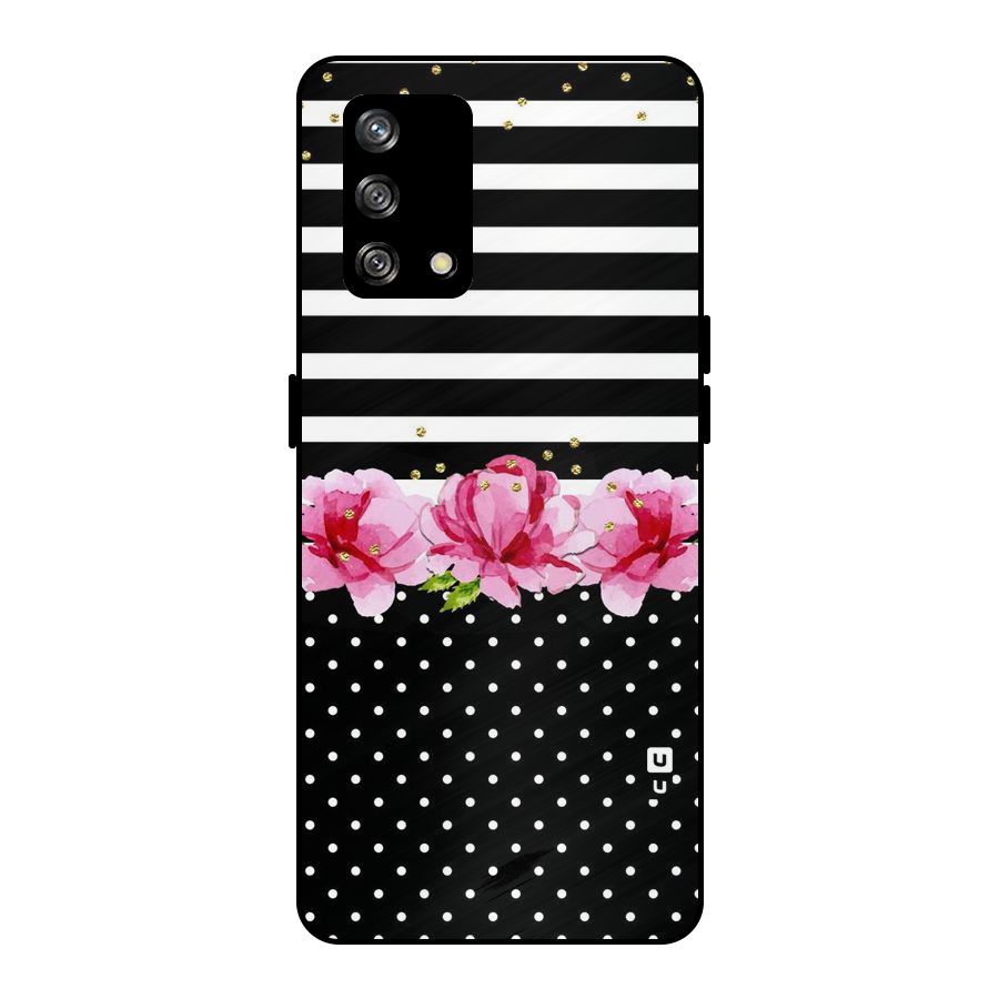 Polka Floral Stripes Metal Back Case for Oppo F19