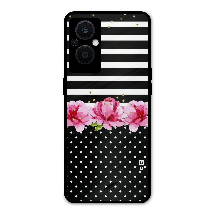 Polka Floral Stripes Metal Back Case for Oppo F21s Pro 5G