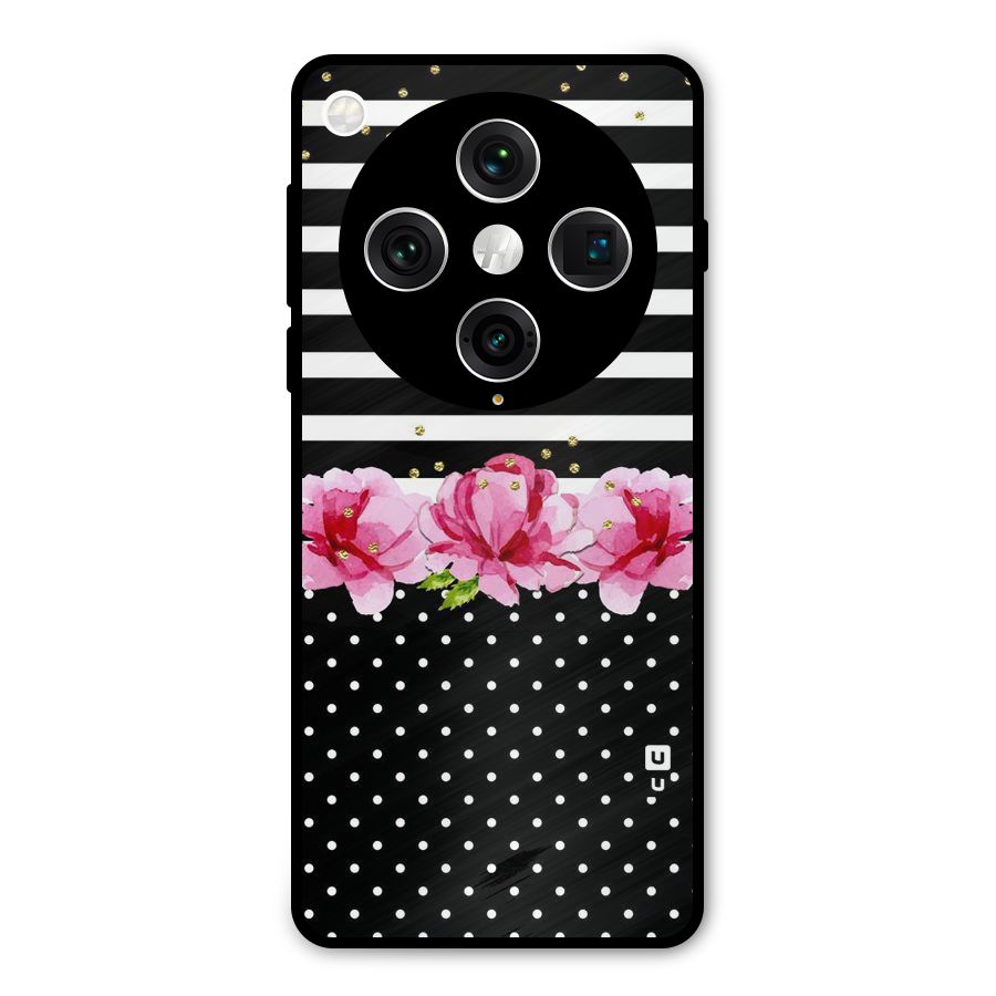 Polka Floral Stripes Metal Back Case for Oppo Find X8 Pro