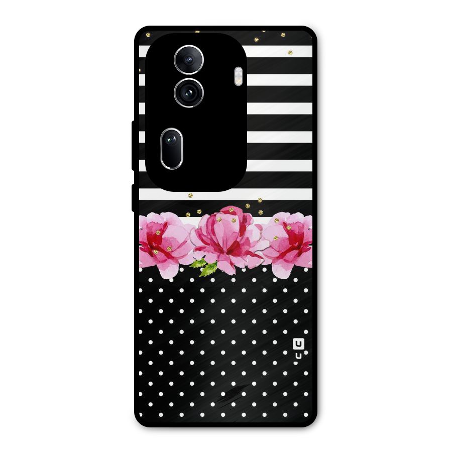 Polka Floral Stripes Metal Back Case for Oppo Reno11 Pro 5G