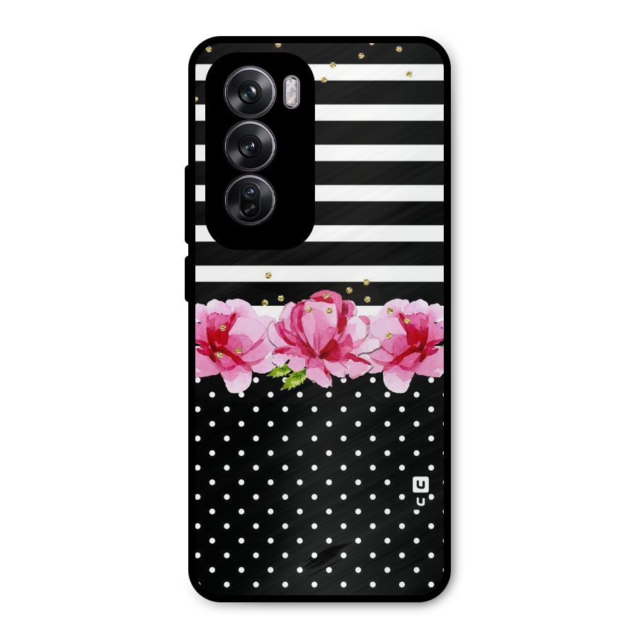 Polka Floral Stripes Metal Back Case for Oppo Reno12 Pro