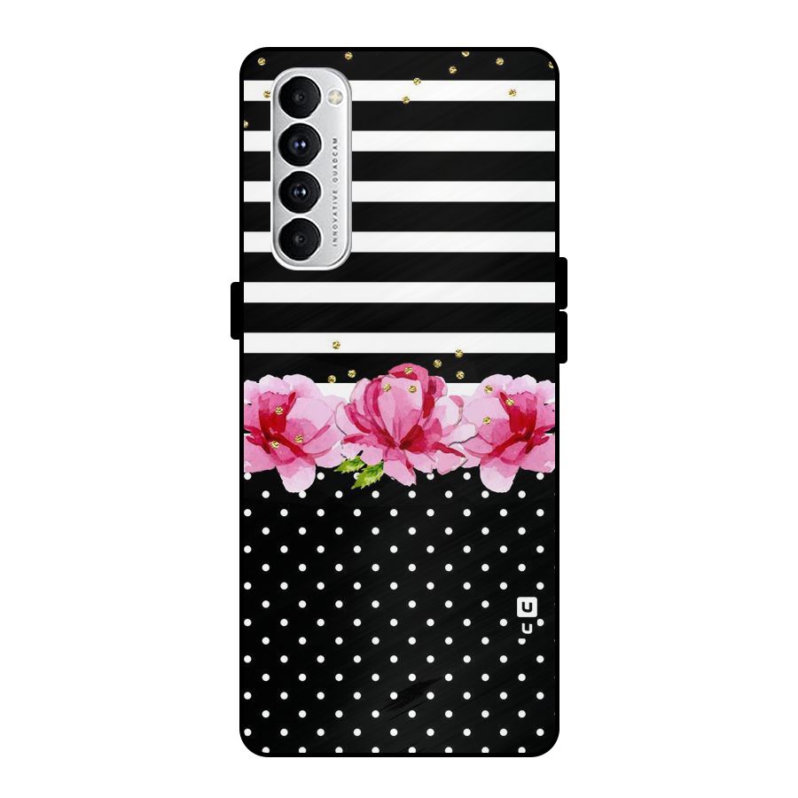 Polka Floral Stripes Metal Back Case for Oppo Reno4 Pro