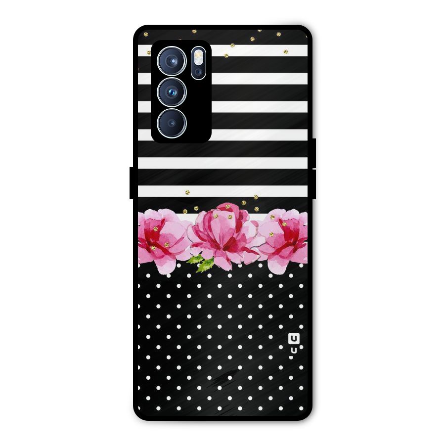 Polka Floral Stripes Metal Back Case for Oppo Reno6 Pro 5G