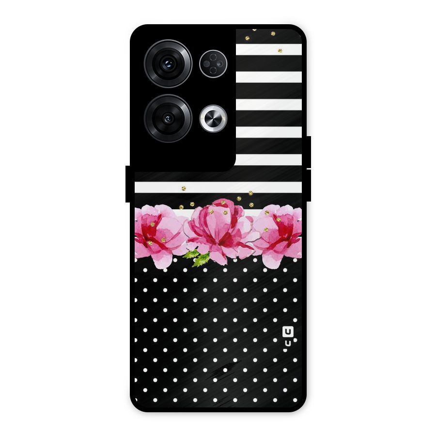 Polka Floral Stripes Metal Back Case for Oppo Reno8 Pro 5G