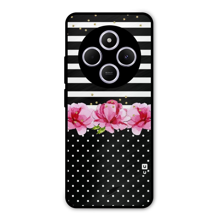 Polka Floral Stripes Metal Back Case for Poco C75 5G