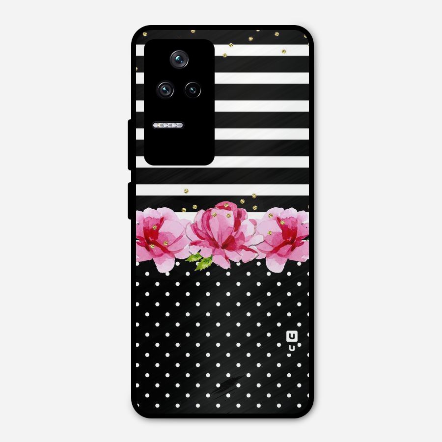 Polka Floral Stripes Metal Back Case for Poco F4 5G