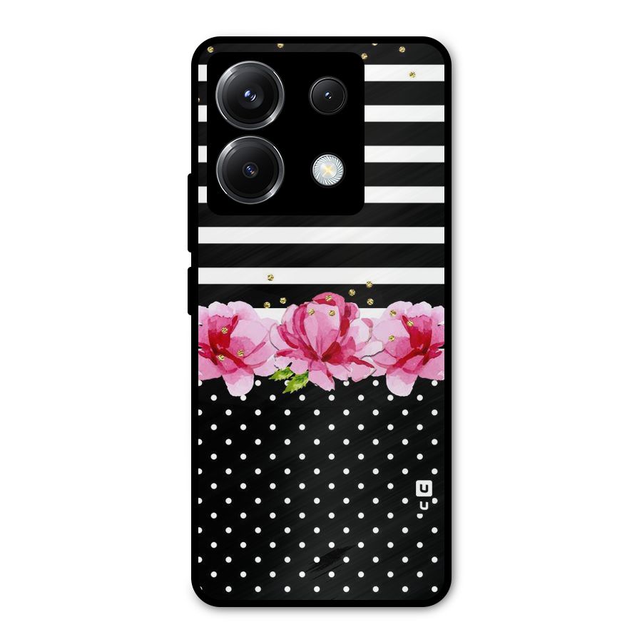 Polka Floral Stripes Metal Back Case for Poco X6