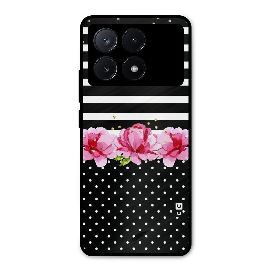 Polka Floral Stripes Metal Back Case for Poco X6 Pro