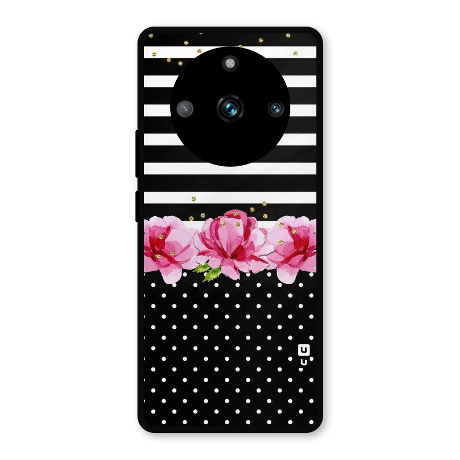 Polka Floral Stripes Metal Back Case for Realme 11 Pro