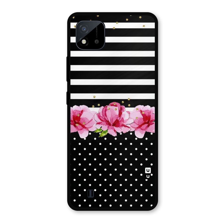 Polka Floral Stripes Metal Back Case for Realme C11 2021