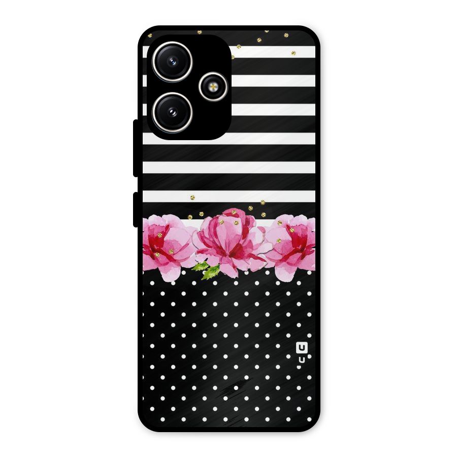 Polka Floral Stripes Metal Back Case for Redmi 12 5G