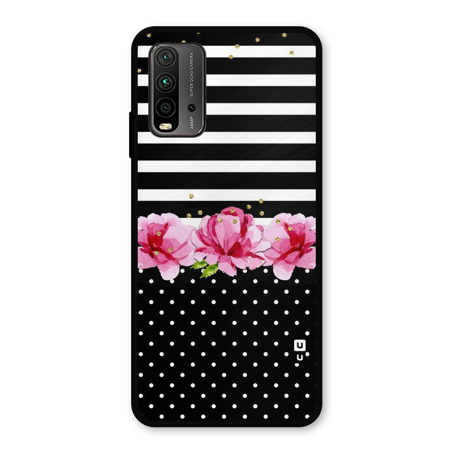 Polka Floral Stripes Metal Back Case for Redmi 9 Power
