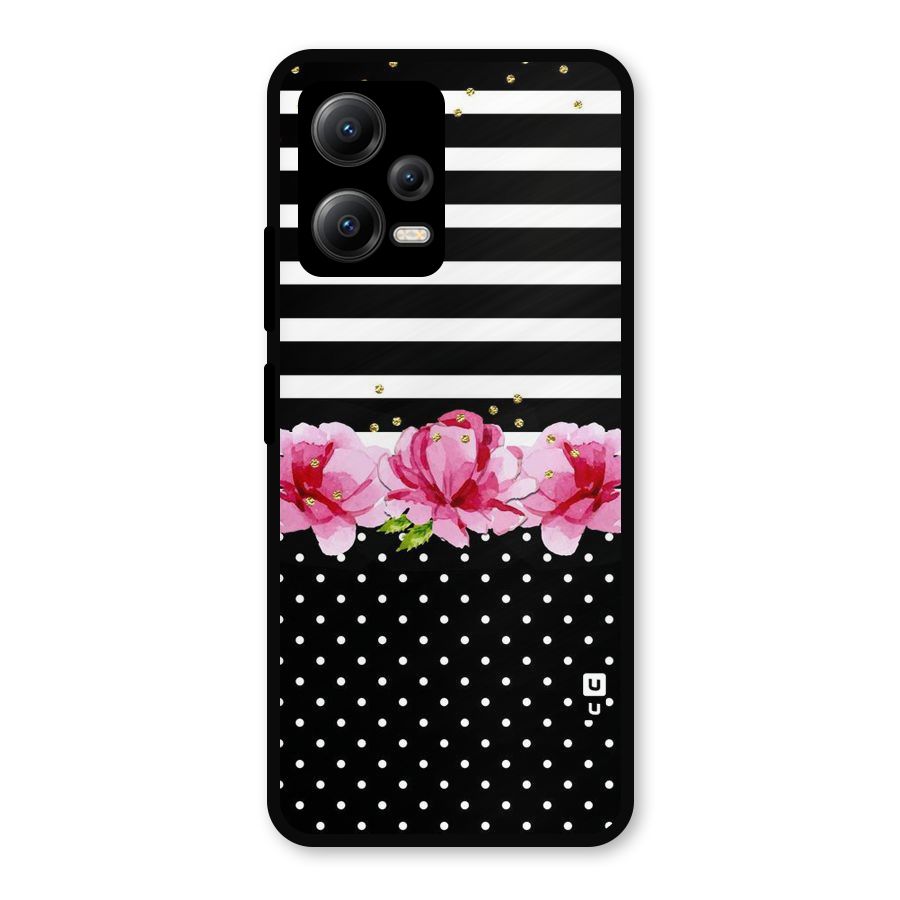 Polka Floral Stripes Metal Back Case for Redmi Note 12 5G