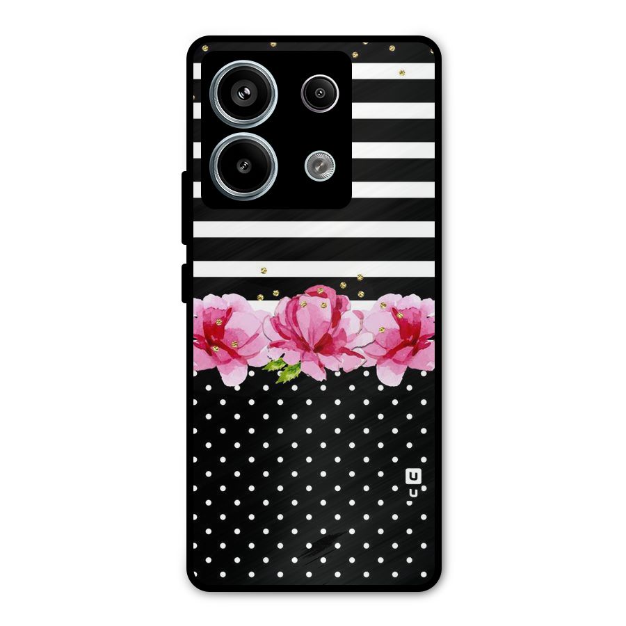 Polka Floral Stripes Metal Back Case for Redmi Note 13 Pro 5G