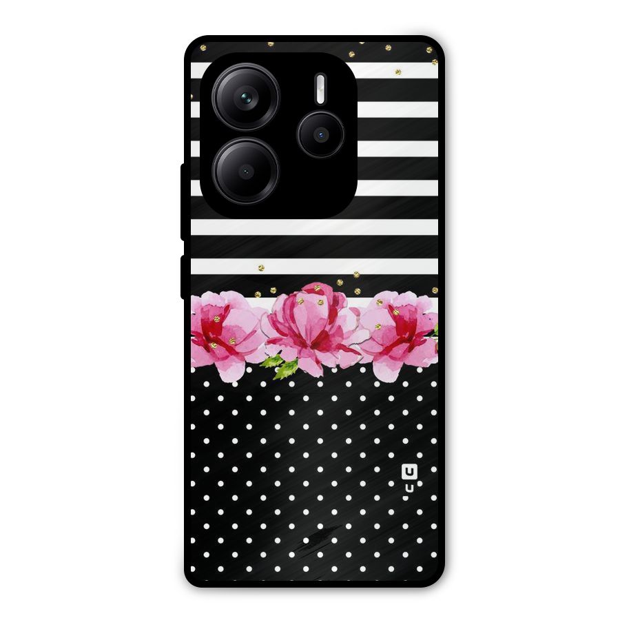 Polka Floral Stripes Metal Back Case for Redmi Note 14 5G