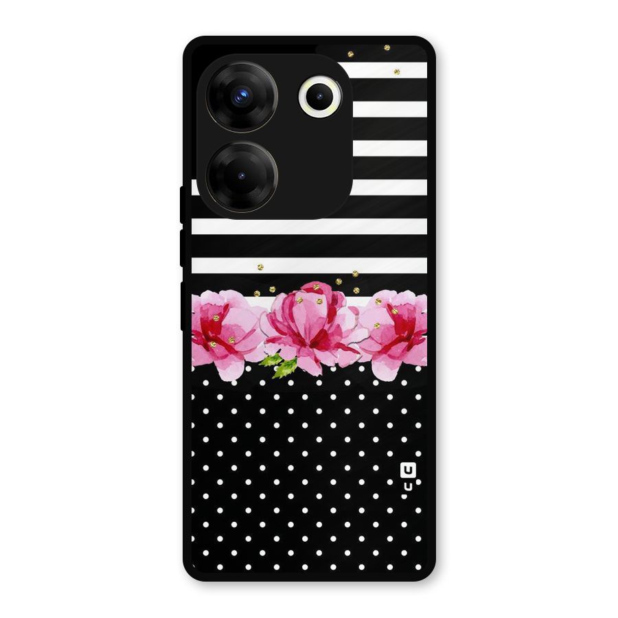 Polka Floral Stripes Metal Back Case for Tecno Camon 20
