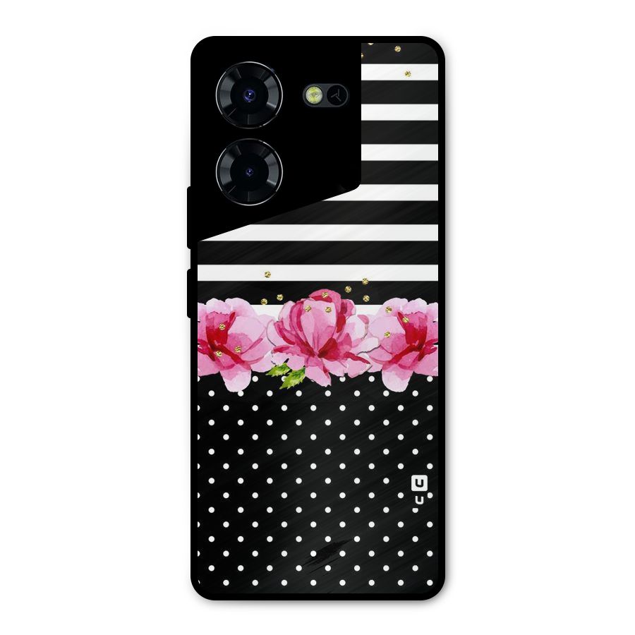 Polka Floral Stripes Metal Back Case for Tecno Pova 5 Pro 5G