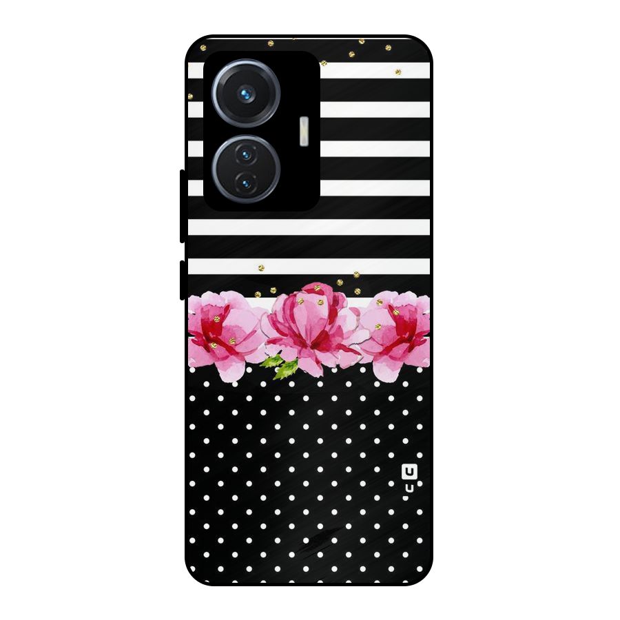 Polka Floral Stripes Metal Back Case for Vivo T1 44W