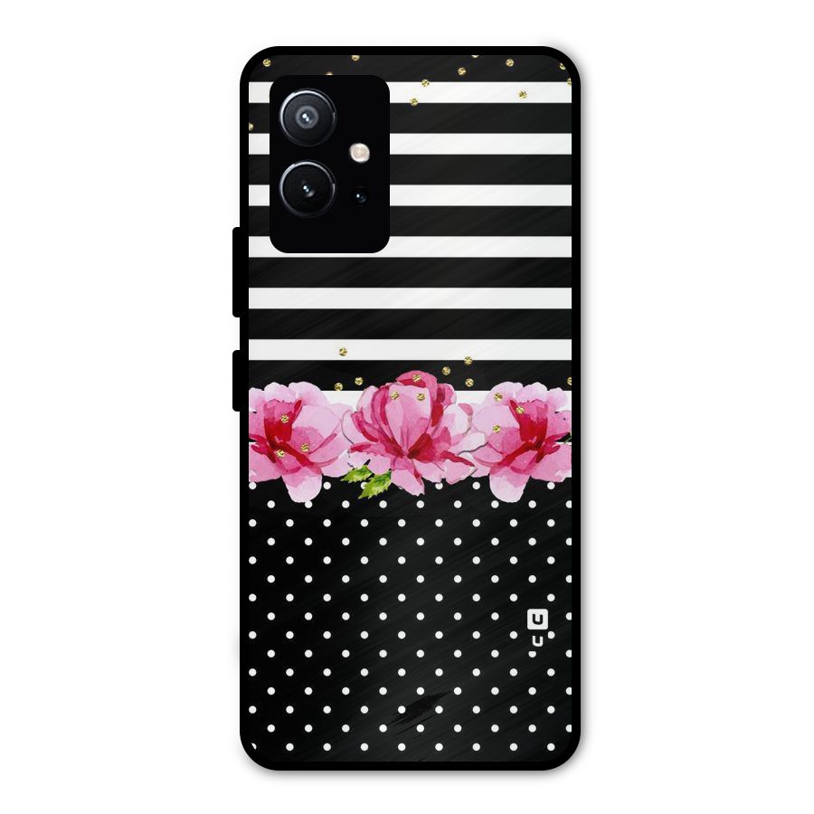 Polka Floral Stripes Metal Back Case for Vivo T1 5G