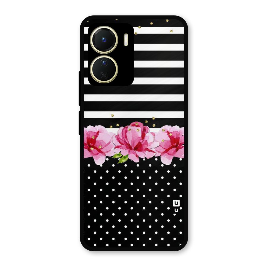 Polka Floral Stripes Metal Back Case for Vivo T2x