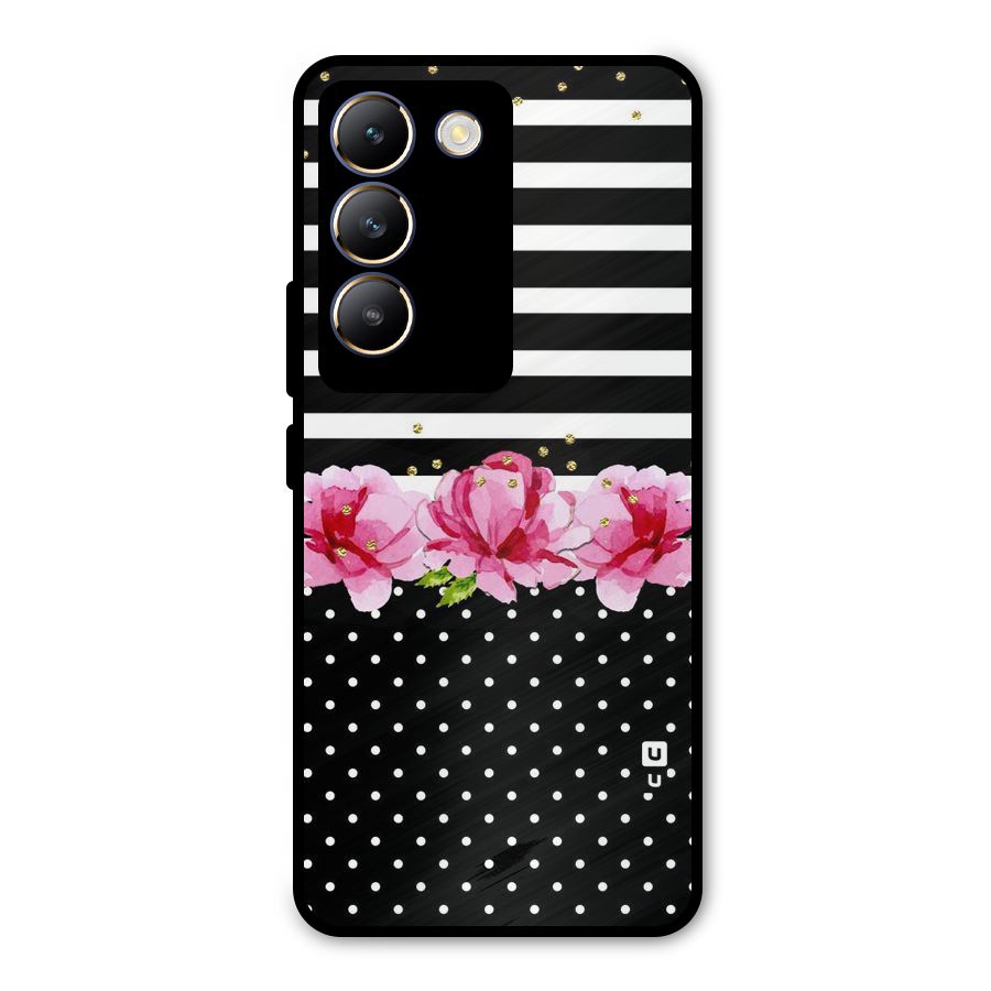 Polka Floral Stripes Metal Back Case for Vivo T3 5G