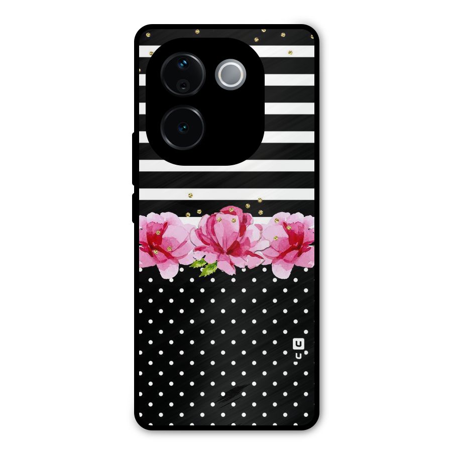 Polka Floral Stripes Metal Back Case for Vivo T3 Pro