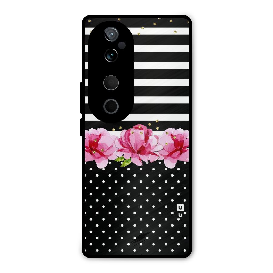 Polka Floral Stripes Metal Back Case for Vivo T3 Ultra