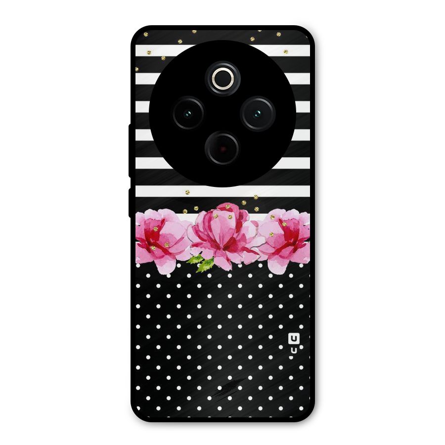 Polka Floral Stripes Metal Back Case for Vivo T4
