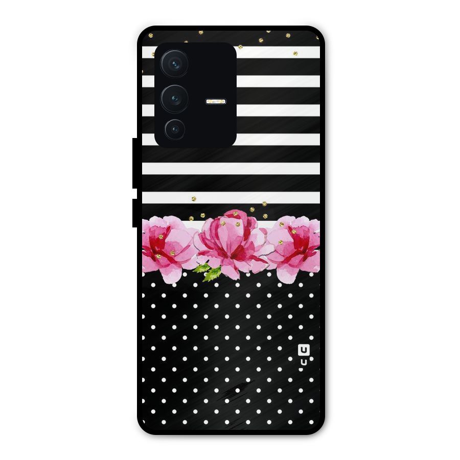 Polka Floral Stripes Metal Back Case for Vivo V23 Pro