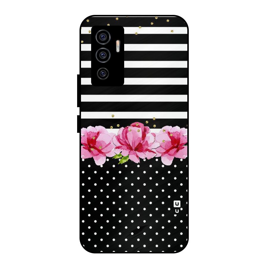 Polka Floral Stripes Metal Back Case for Vivo V23e