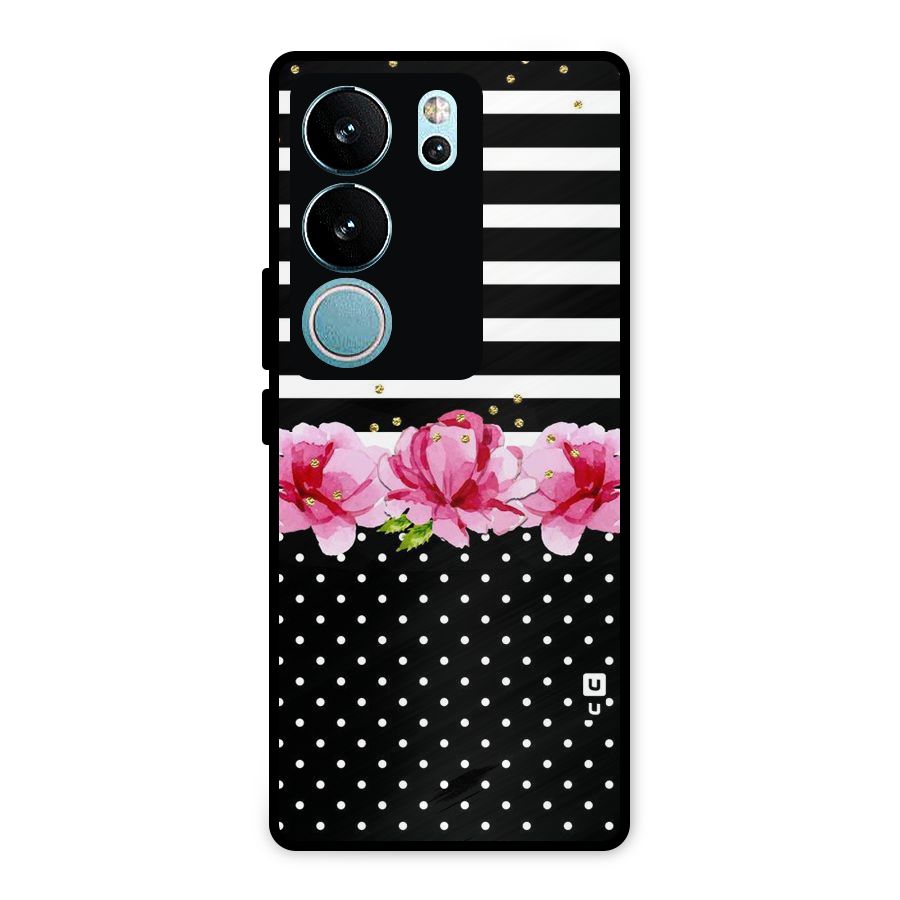 Polka Floral Stripes Metal Back Case for Vivo V29