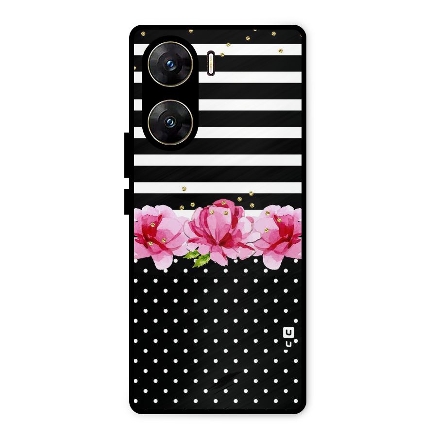 Polka Floral Stripes Metal Back Case for Vivo V29e