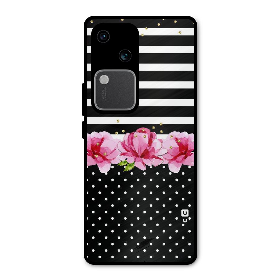 Polka Floral Stripes Metal Back Case for Vivo V30