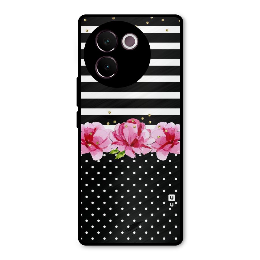 Polka Floral Stripes Metal Back Case for Vivo V30e
